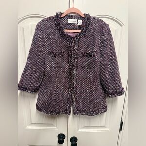 Alfred Dunner Women Size 16 Purple Tweed Blazer Dark Academia Old Money